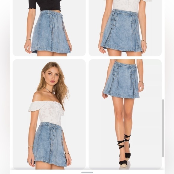 Free People Lace Up Pleated Denim Mini Skirt Jean skirt - Picture 3 of 11